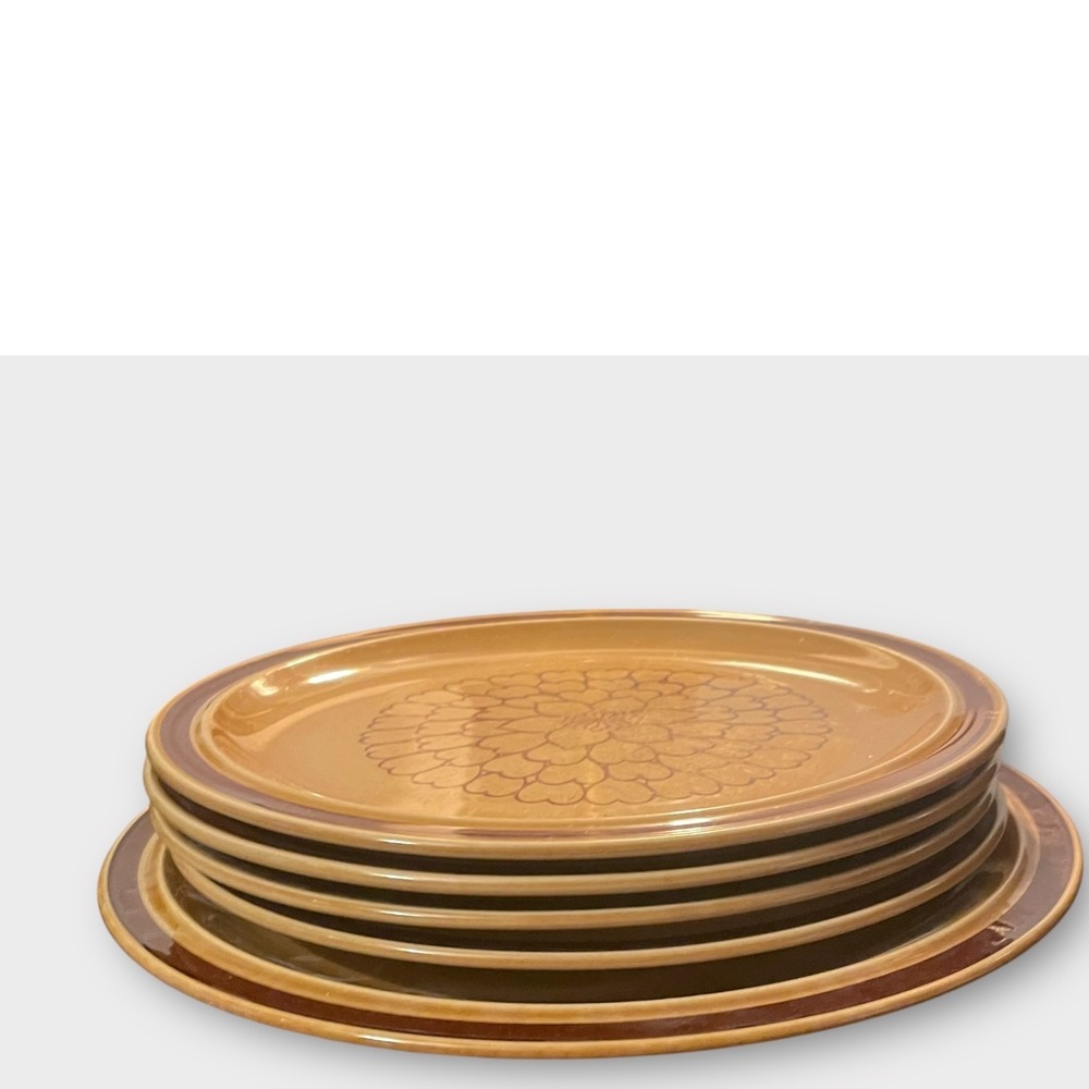 Vintage Stoneware Japan Plate Brown Floral Dishware Kitchen Decor‎ 5 Piece